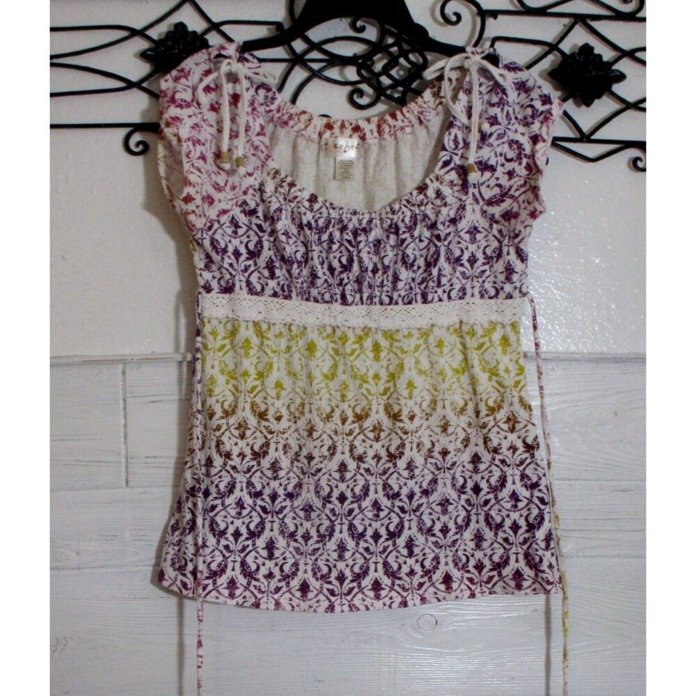 Y2K Self Esteem Top Women's Size L Multicolored Geometric Round Neck
